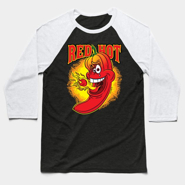 Flaming Red Hot Spicy Chili Pepper Baseball T-Shirt by eShirtLabs